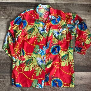 Stunt Collection 100% Silk Vibrant Tropical Print Shirt Size Medium